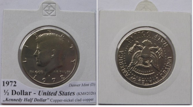  1972, United States, ½ Dollar,D, (Kennedy Half Dollar)   