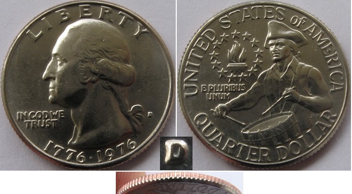  1976, United States, ¼ Dollar, D, „Washington Quarter” Bicentennial   