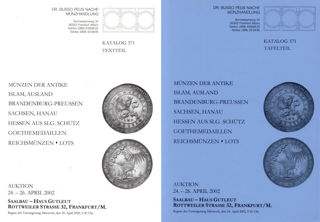 Busso Peus (Frankfurt) Auktion 371 (2002) Sammlung SCHÜTZ, Teil II : Hessen / Brandenburg-Preussen