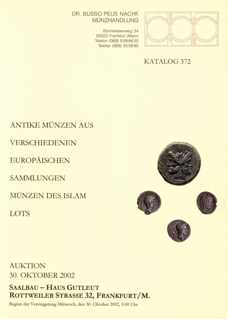  Busso Peus (Frankfurt) Auktion 372 (2002) Antike Münzen aus verschiedenen europäischen Sammlungen   