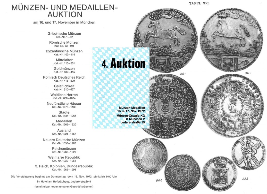 Oswald KG (München) Auktion 4 (1972) Münzen der Antike ,Mittelalter und Neuzeit   