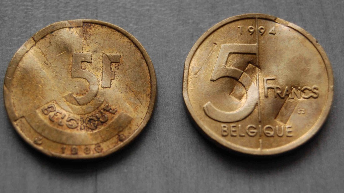  entwertet 2 x 5 Francs Belgien   