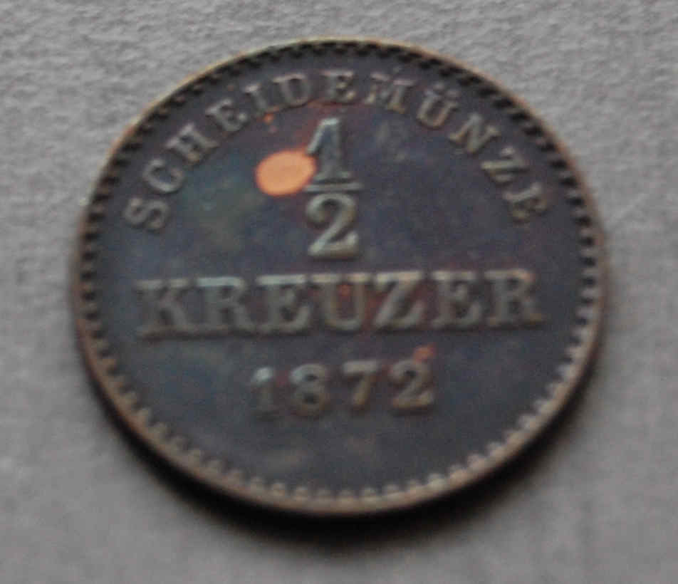  1/2 Kreuzer 1872 Scheidemünze Württemberg   
