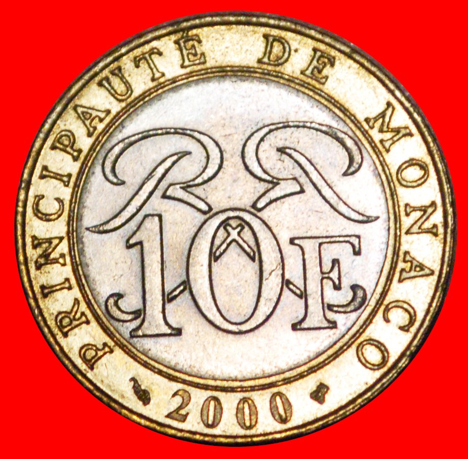  * FRANKREICH (1989-2000): MONACO ★ 10 FRANCS 2000 STG STEMPELGLANZ! BIMETALLISCH! OHNE VORBEHALT!   