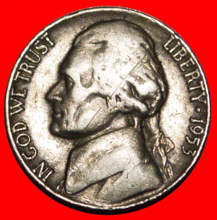 * STERN: USA ★ 5 CENTS 1953D! JEFFERSON (1801-1809)★OHNE VORBEHALT!