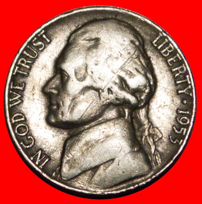  * STERN: USA ★ 5 CENTS 1953D! JEFFERSON (1801-1809)★OHNE VORBEHALT!   