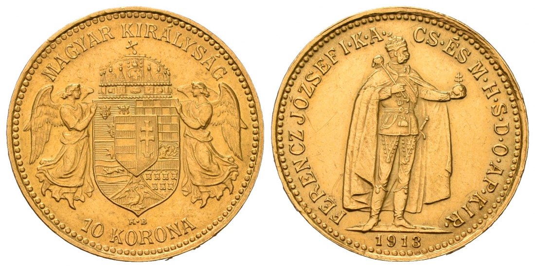 PEUS 7106 Ungarn 3,05 g Feingold. Franz Joseph I. (1848 - 1916) 10 Kronen GOLD 1913 KB Kremnitz Kl. Kratzer, Sehr schön