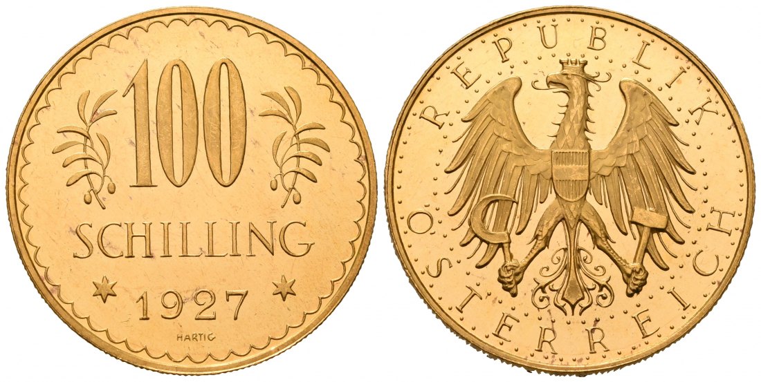 PEUS 7108 Österreich 21,17 g Feingold 100 Schilling GOLD 1927 Kl. Kratzer, Vorzüglich