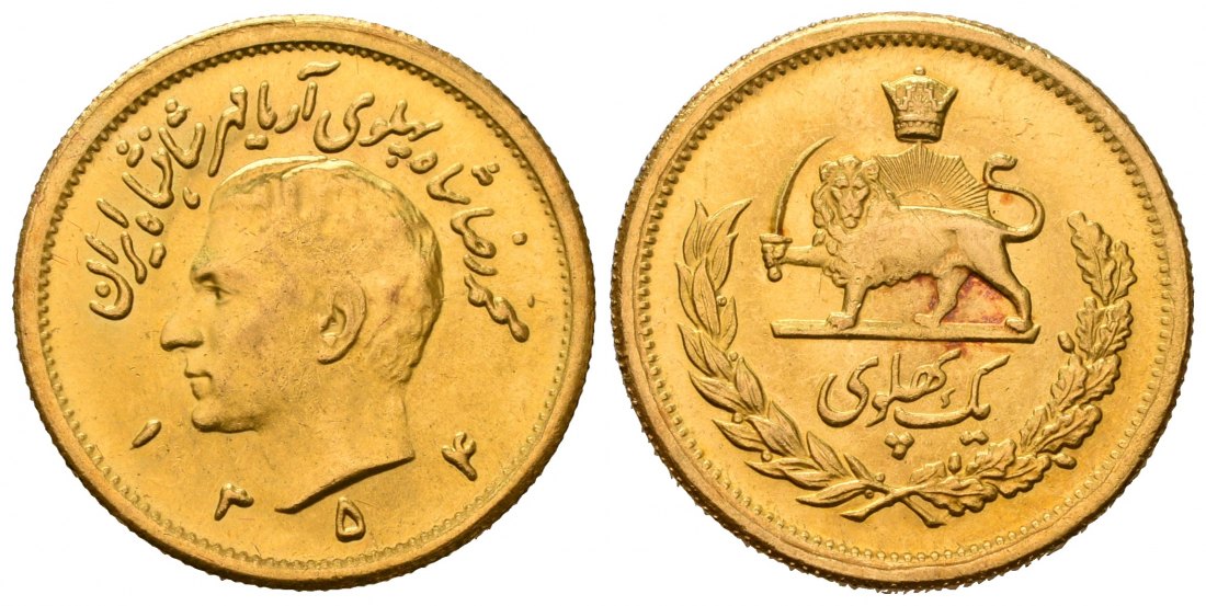 PEUS 7111 Iran 7,32 g Feingold. Muhammad Reza Shah <i>Aryamehr</i> Pahlavi GOLD SH1354 (1975) Fast Vorzüglich