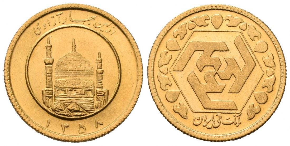 PEUS 7114 Iran 3,66 g Feingold. Moschee-Hexagondesign Frühling der Freiheit 1/2 Azadi GOLD SH1358 = 1979 Stempelglanz