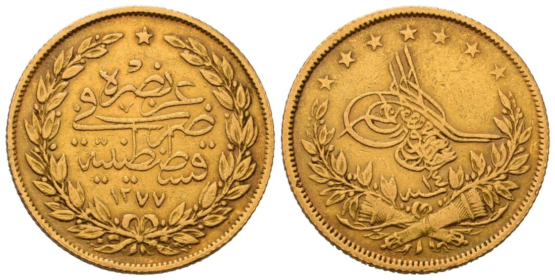 PEUS 7118 Türkei 6,61 g Feingold. Sultan Abdul Aziz (1861-1876) 100 Piaster GOLD 1277=1860 - 61 Fast Sehr schön