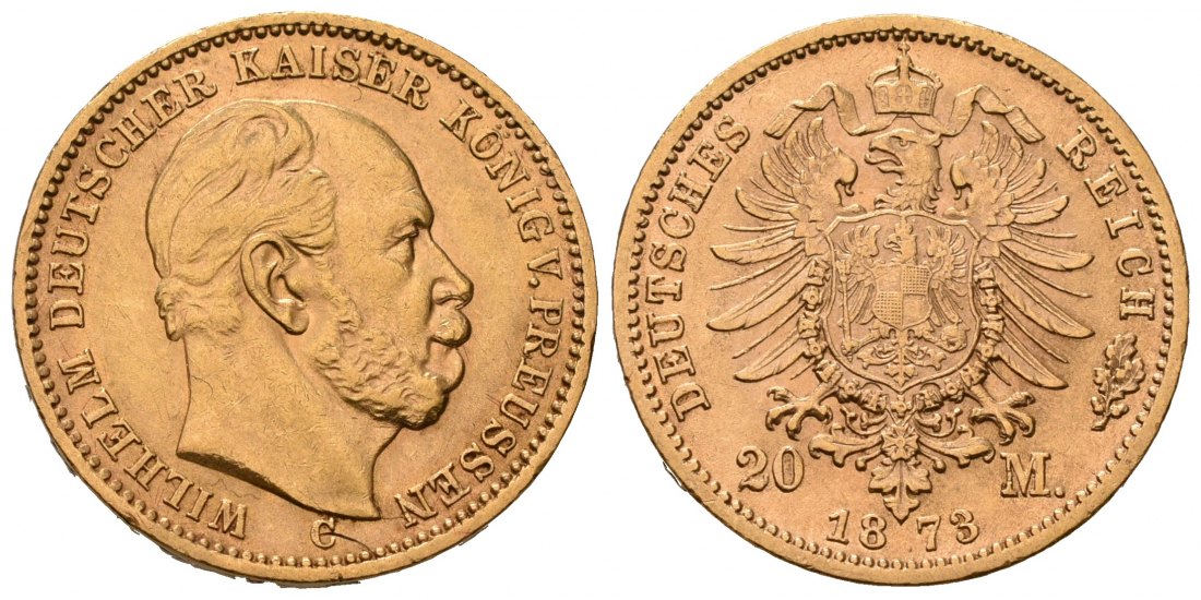 PEUS 7132 Kaiserreich - Preußen 7,16 g Feingold. Wilhelm I. (1861 - 1888) 20 Mark GOLD 1873 C Frankfurt Sehr schön