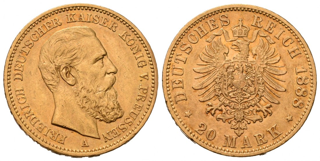 PEUS 7133 Kaiserreich - Preußen 7,16 g Feingold. Friedrich III.(09.03. - 15.06.1888) 20 Mark GOLD 1888 A Kl. Kratzer, Sehr schön +