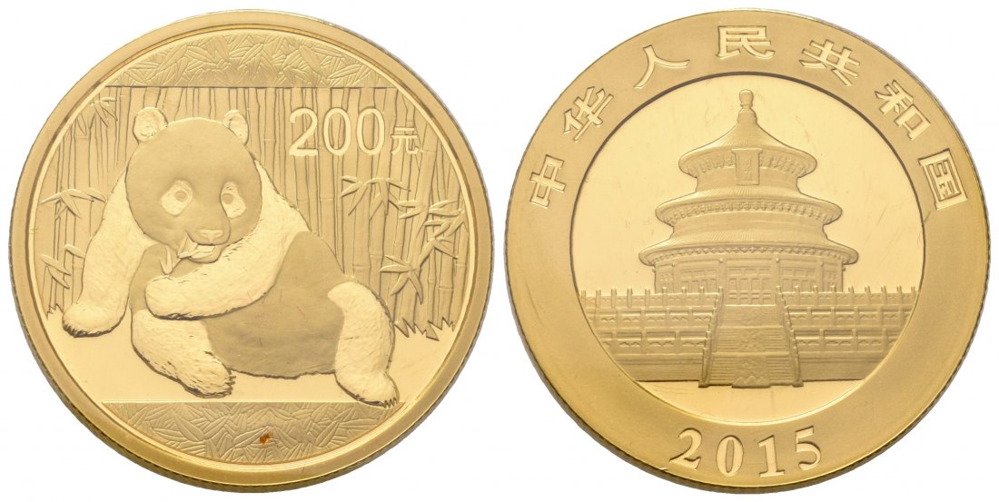 PEUS 7120 China 15,55 g Feingold. Sitzender Panda vor Bambus 200 Yuan GOLD 1/2 Unze 2015 Uncirculated (eingeschweißt)
