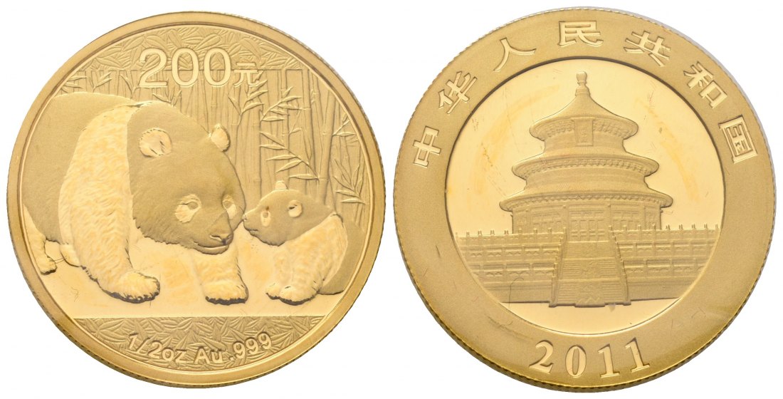 PEUS 7123 China Volksrepublik 15,55 g Feingold. Pandamutter und Kind 200 Yuan GOLD 1/2 Unze 2011 Uncirculated (eingeschweißt)