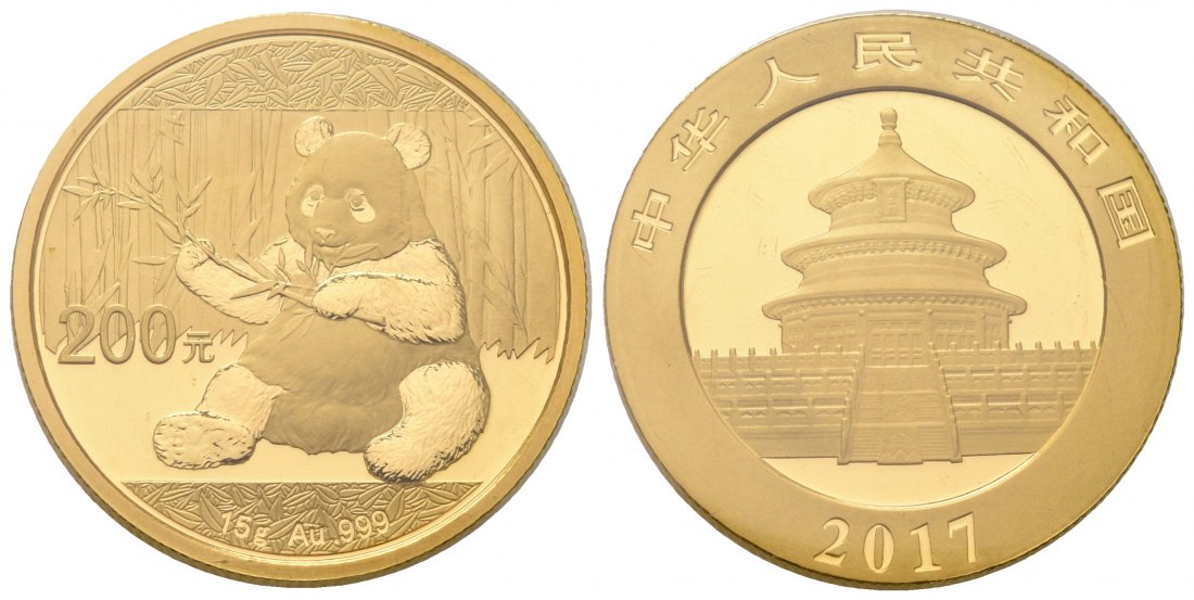 PEUS 7124 China Volksrepublik 15 g Feingold. Sitzender Panda 200 Yuan GOLD 2017 Uncirculated (eingeschweißt)