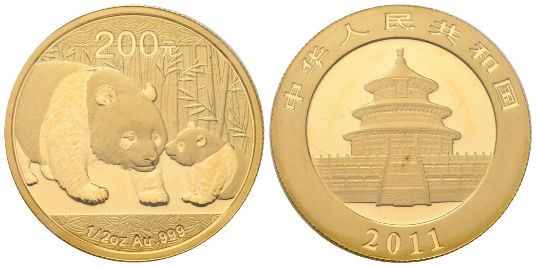 PEUS 7125 China Volksrepublik 15,55 g Feingold. Pandamutter und Kind 200 Yuan GOLD 1/2 Unze 2011 Uncirculated (eingeschweißt)