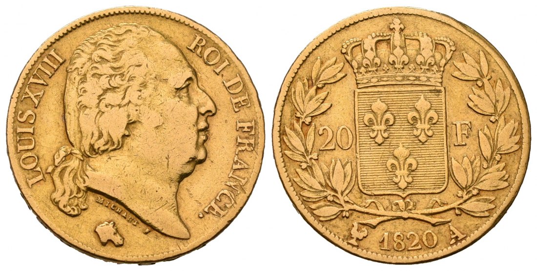 PEUS 7147 Frankreich 5,81 g Feingold. Louis XVIII. (1815 - 1824) 20 Francs GOLD 1820 A Fast Sehr schön