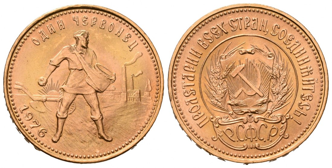 PEUS 7155 Russland 7,74 g Feingold. Tscherwonez 10 Rubel GOLD 1976 Kl. Kratzer, fast Stempelglanz