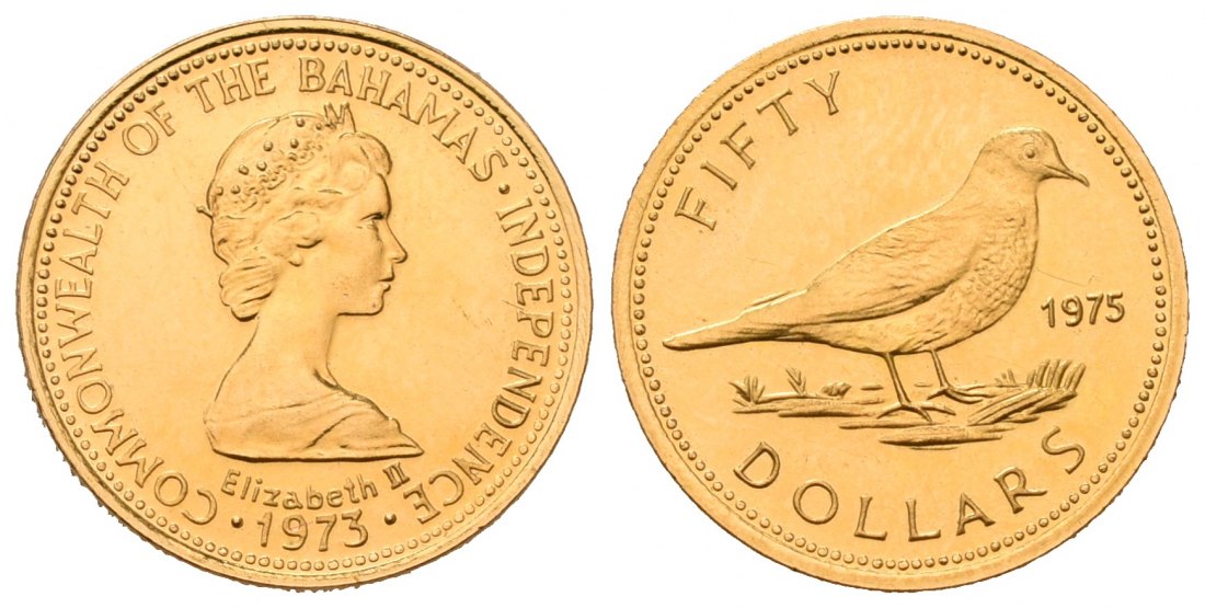 PEUS 7162 Bahamas 2,5 g Feingold. Sperlingstäubchen 50 Dollars GOLD 1975 Proof (berührt)
