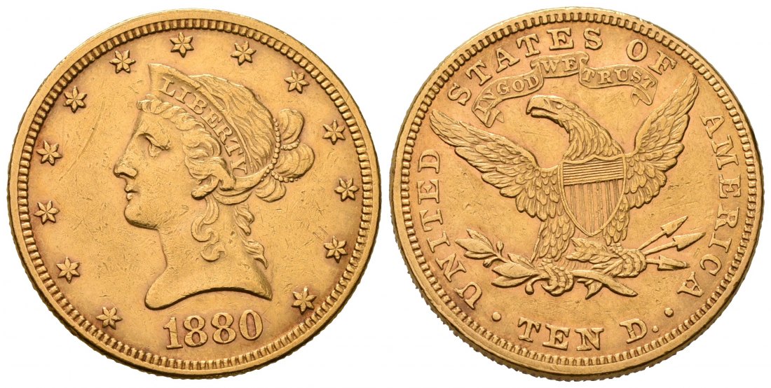 PEUS 7163 USA 15,05 g Feingold. Coronet Head 10 Dollars GOLD 1880 Sehr schön