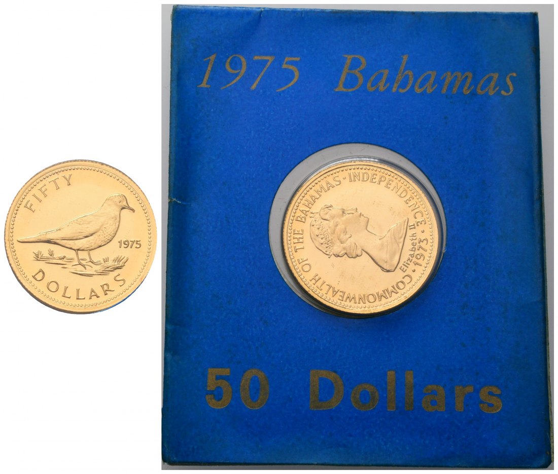 PEUS 7179 Bahamas 2,5 g Feingold. Sperlingstäubchen 50 Dollars GOLD 1975 Proof (eingeschweißt)