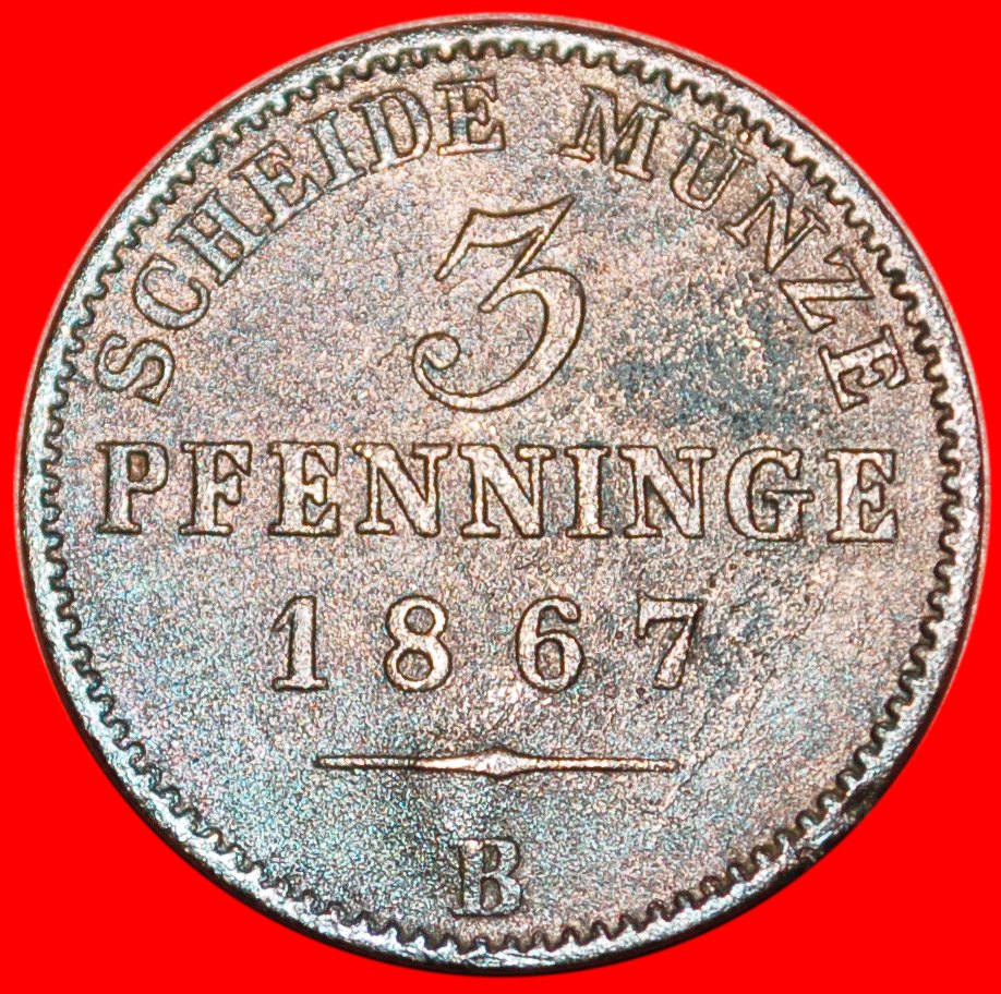  * PRUSSIA (1861-1873)★GERMANY 3 PFENNIGE 1867B! WILLIAM I (1861-1888) LOW START★ NO RESERVE!   