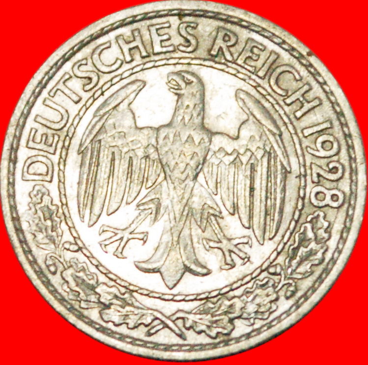  * ADLER (1927-1938): DEUTSCHLAND ★ 50 PFENNIG 1928A UNGEWÖHNLICH! OHNE VORBEHALT!   