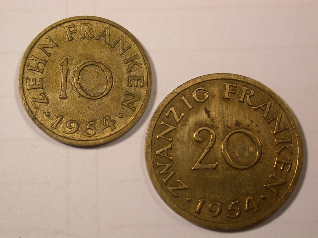  G10  Saarland  10 und 20 Franken 1954  Originalbilder   