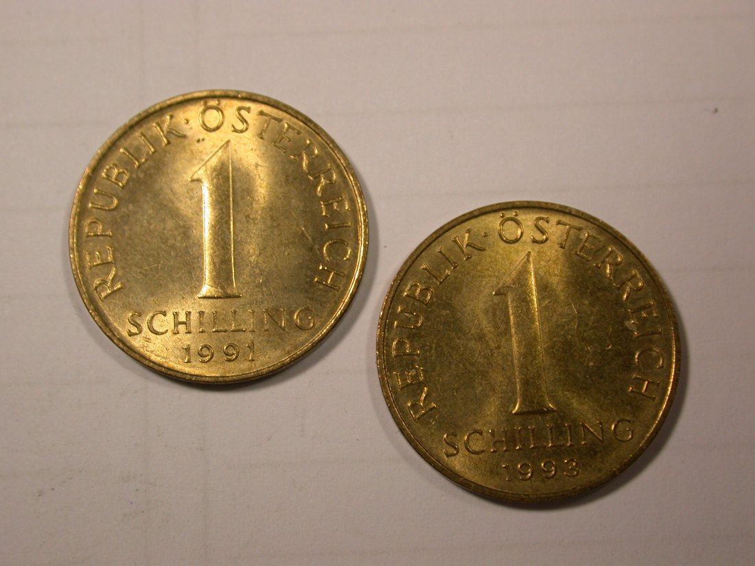  G10  Österreich 2 x 1 Schilling 1991 und 1993 in vz-st/f.st   Originalbilder   