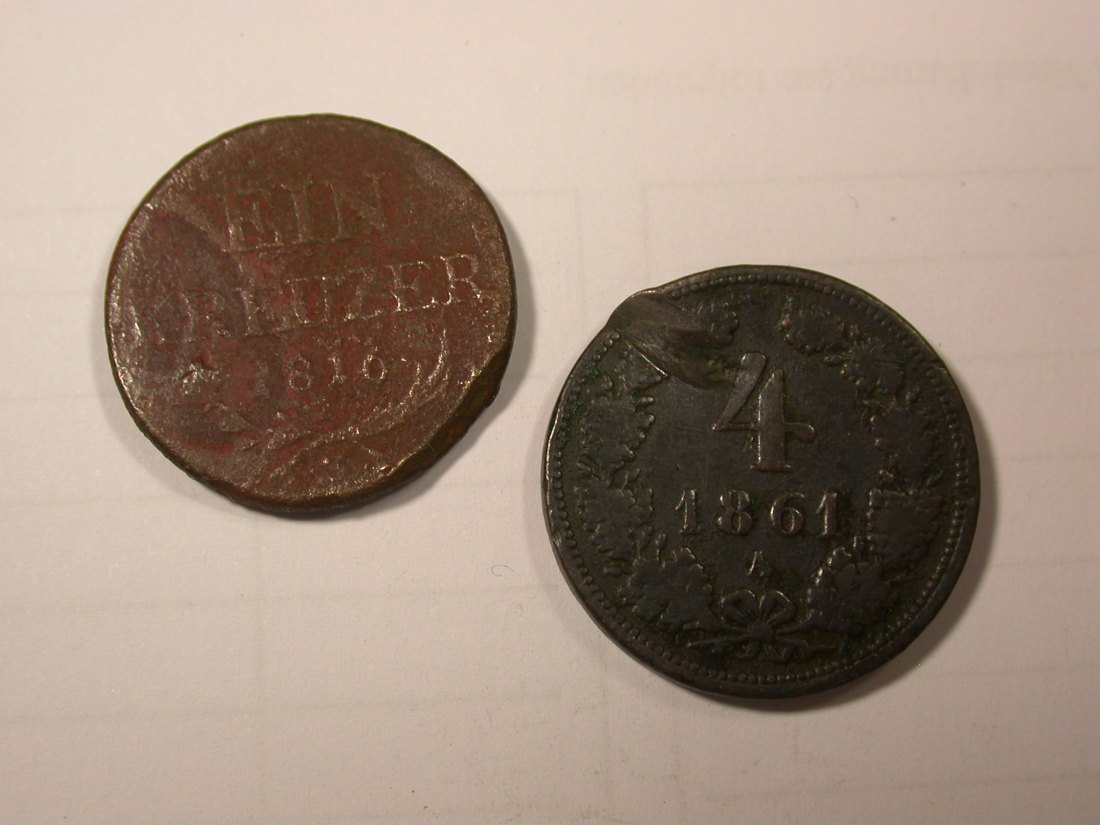  G10  Österreich  2 Kupfermünzen 1816 u. 1861 Belegstücke  Originalbilder   