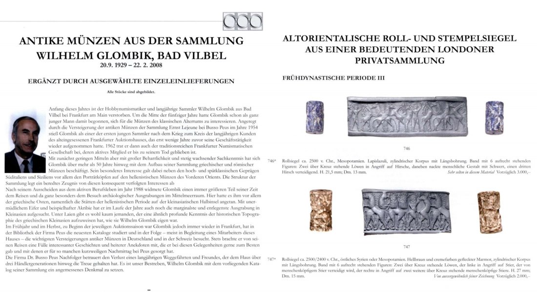  Busso Peus (Frankfurt) Auktion 396 (2008) Antike Münzen - Die Sammlung GLOMBIK (Bad Vilbel)/ Siegel   