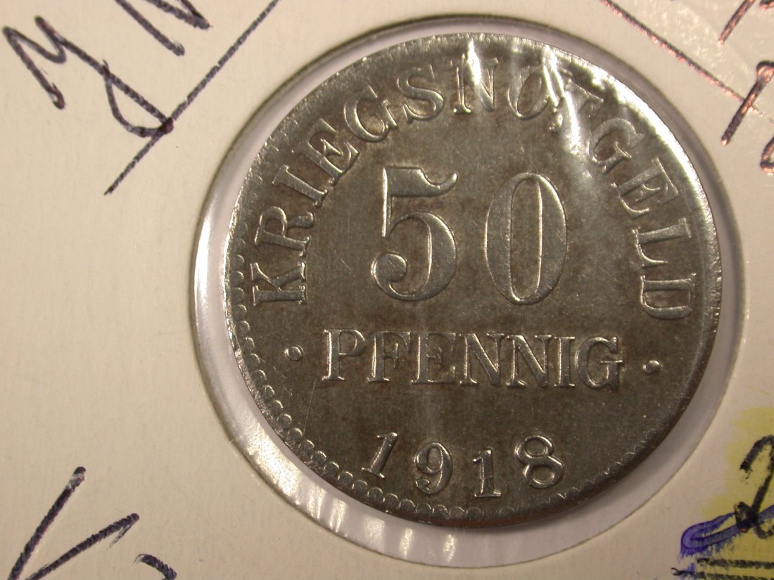 F05 Braunschweig Herzogt. Notgeld/Kriegsgeld 50 Pfennig 1918 in vz+ Originalbilder