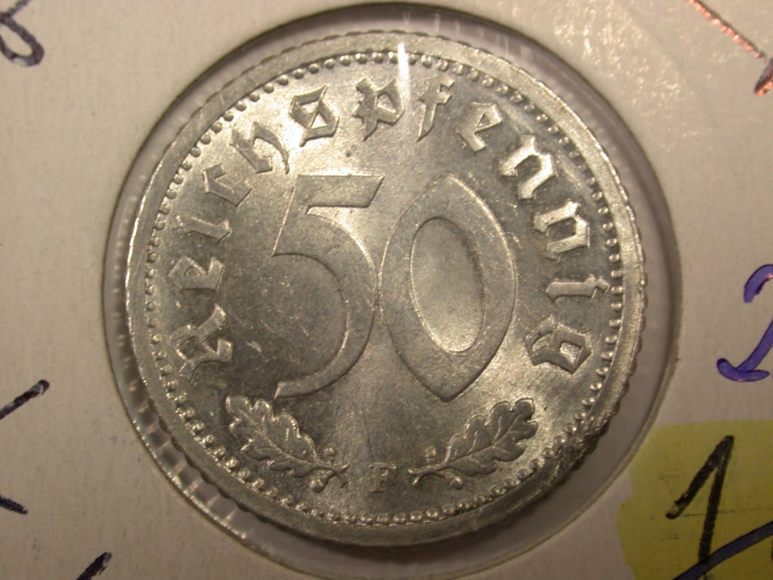  F05  3.Reich  50 Pfennig  1935 F in ST, kl. Stempelfehler   Originalbilder   