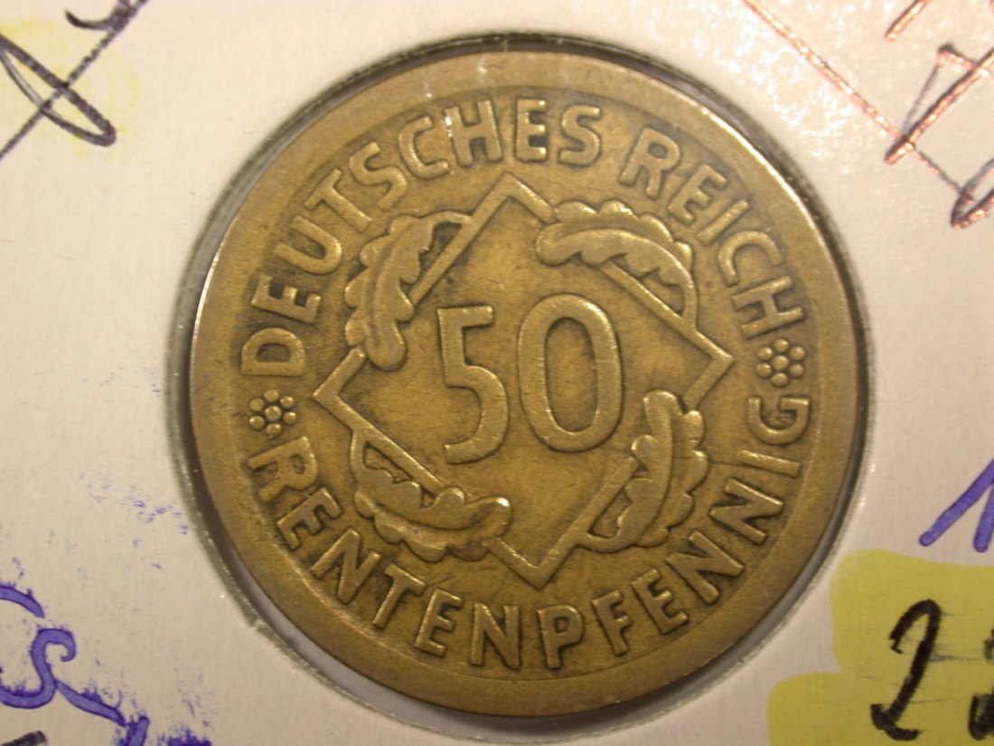 F05 Weimar 50 Renten Pfennig 1924 D in ss-vz Originalbilder