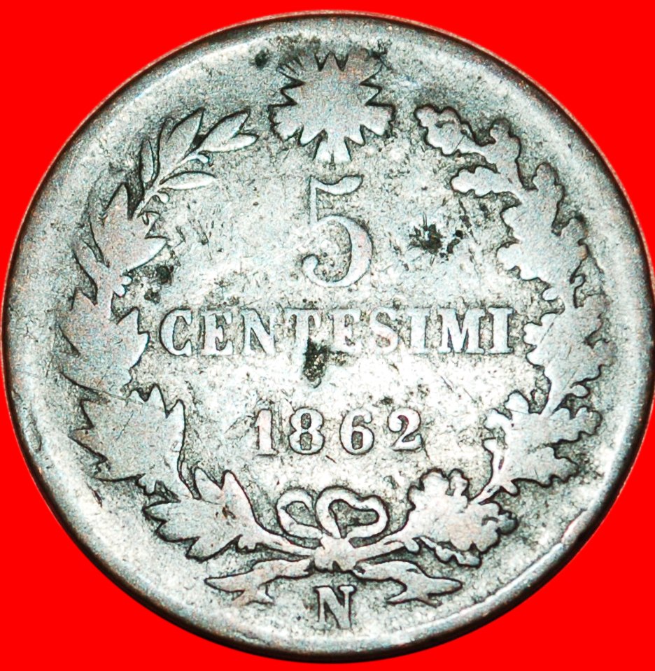  * NAPLES: ITALY★ 5 CENTESIMI 1862N! VICTOR EMMANUEL II (1861-1878)★LOW START ★ NO RESERVE!   