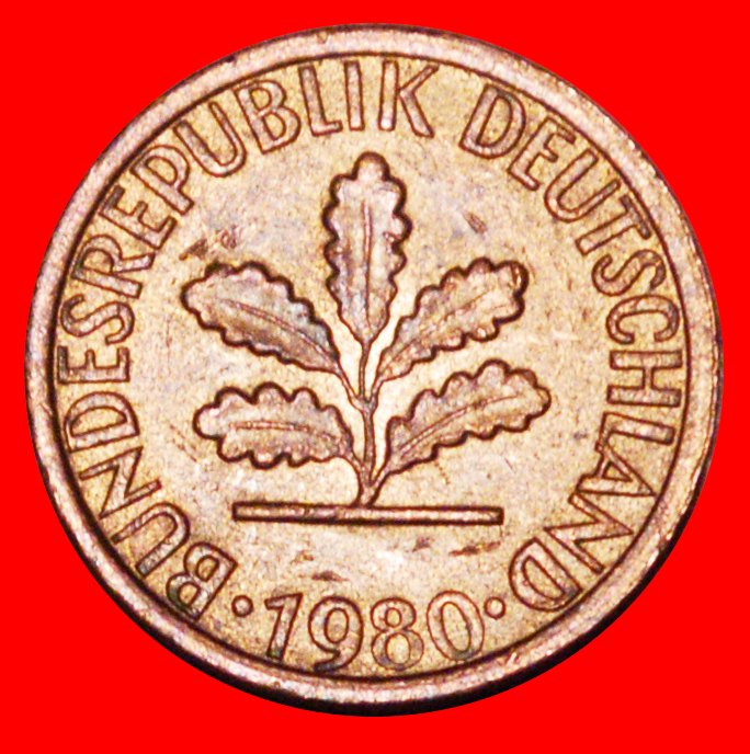  * OAK (1950-2001): GERMANY ★ 1 PFENNIG 1980D MINT LUSTRE! LOW START★ NO RESERVE!   