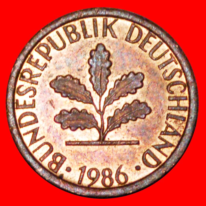  * OAK (1950-2001): GERMANY ★ 1 PFENNIG 1986J MINT LUSTRE Hamburg! LOW START★ NO RESERVE!   