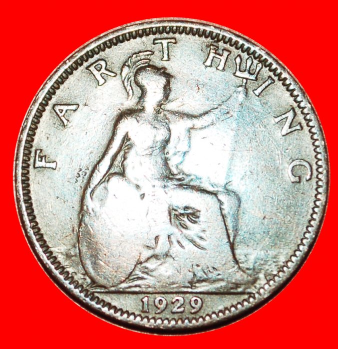  * HERRIN DER SEEN: GROSSBRITANNIEN ★ FARTHING 1929! GEORG V. (1911-1936) OHNE VORBEHALT!   