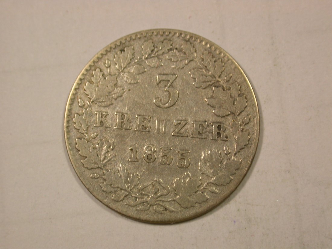 G11 Nassau 3 Kreuzer 1855 in ss Originalbilder