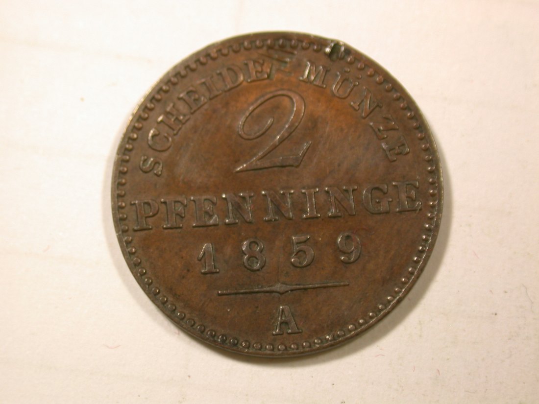 G11 Preussen 2 Pfennig 1859 A in ss+, Randfehler Originalbilder