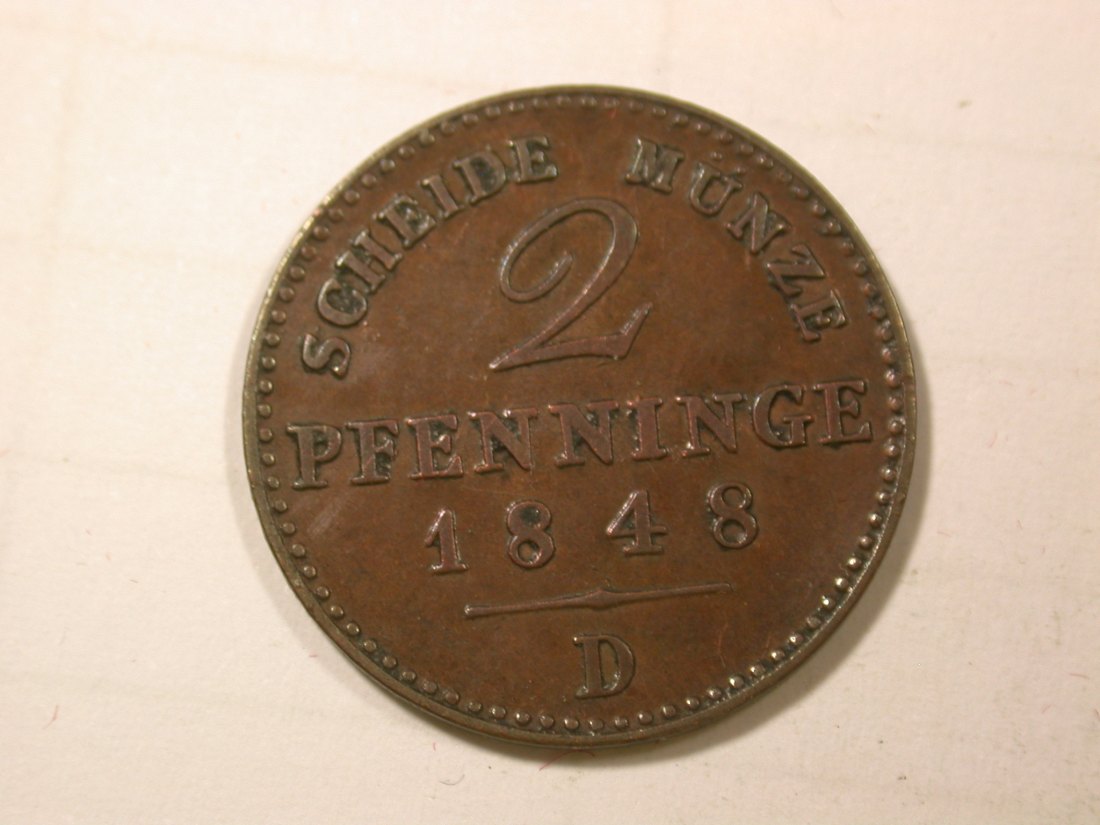 G11 Preussen 2 Pfennig 1848 D in ss/ss+ Originalbilder
