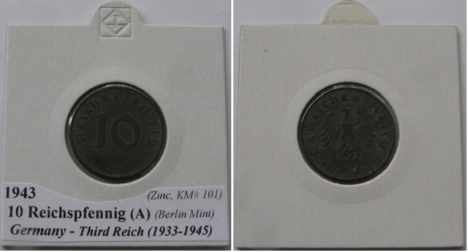  1943, Germany, 10 Reichspfennig (A)   