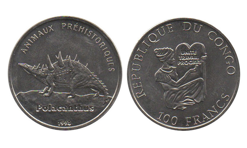  Kongo Congo 100 Francs 1994 Polacanthus Dinosaurier   