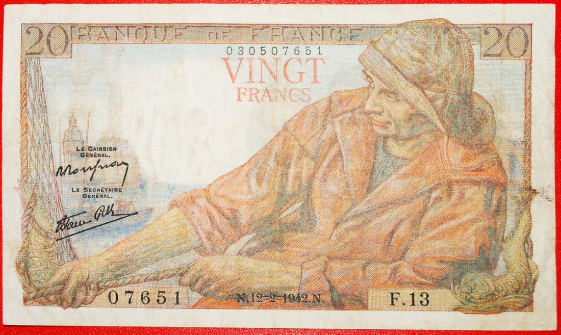 Ⰶ WAR ISSUE (1939-1945): FRANCE ★ 20 FRANCS 1942! LOW START ★ NO RESERVE!
