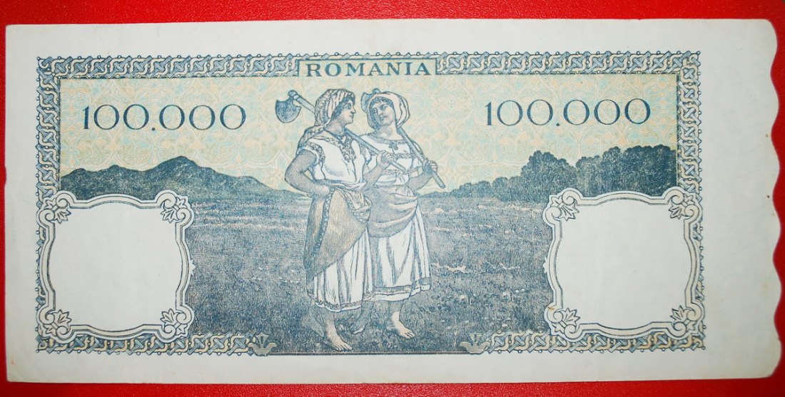 Ⰶ WOMAN AND BOY: ROMANIA ★ 100000 LEI 1946! CRISP!!! LOW START ★ NO RESERVE!