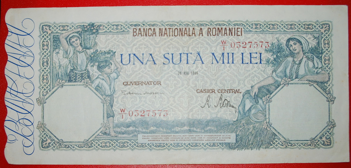  * WOMAN AND BOY: ROMANIA ★ 100000 LEI 1946! CRISP!!! LOW START ★ NO RESERVE!   