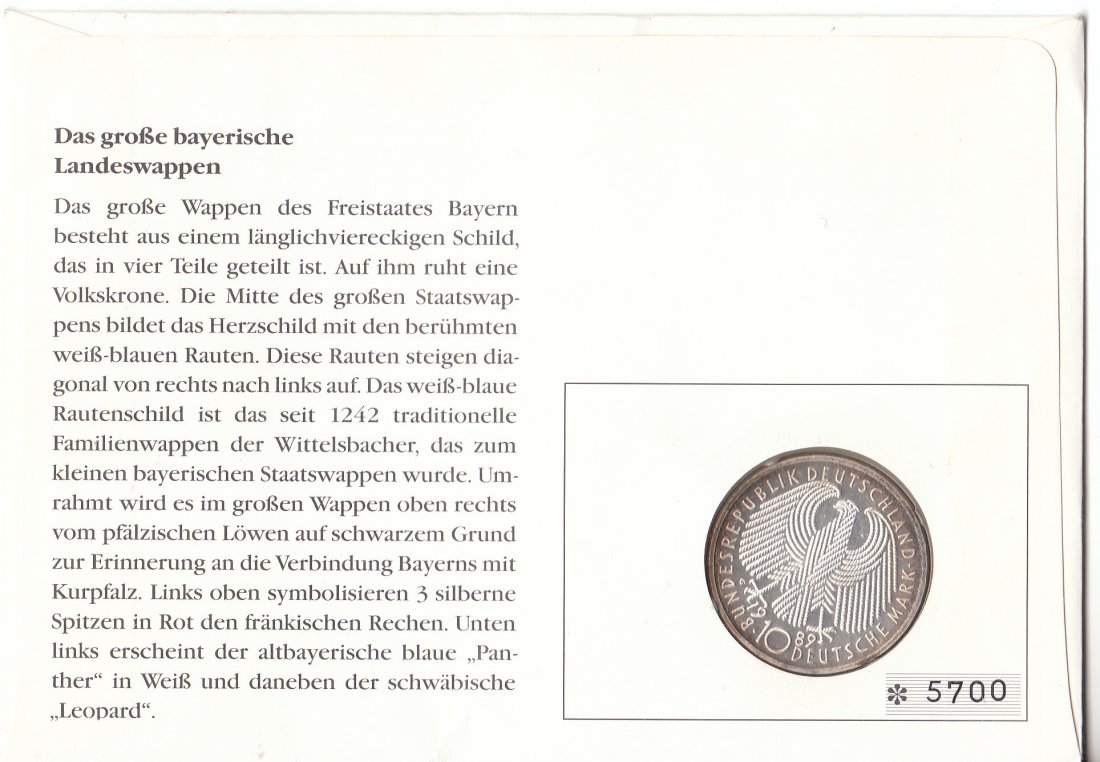  Numisbrief Landeswappen Freistaat Bayern   