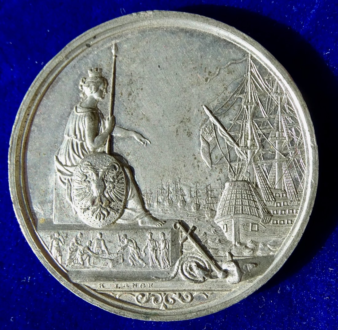  Gründung der Deutschen Flotte im Frankfurter Parlament, Numisnautik Medaille 1848 von Lange.   