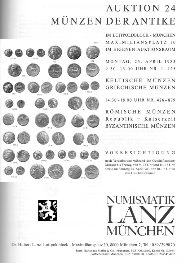  Lanz ( München ) Auktion 24 (1983) ANTIKE - Römische Republik & Kaiserzeit ,Griechen ,Kelten ,Byzanz   